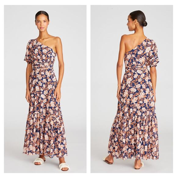 Amur Claudia One Shoulder Maxi Dress Purple Orange Floral size 6 - Picture 1 of 8